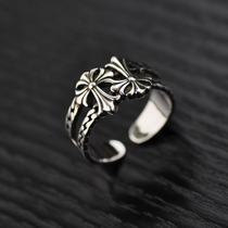 Retro silver Croix cross ring ins tide men and women hip hop pop open ring European and American wind tail ring