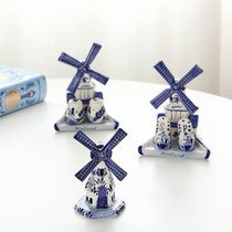 Export Dutch nostalgic retro hand painted blue color windmill seasoning jar set ornaments ceramic pepper jar