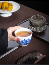  Jingdezhen ceramics Blue and white porcelain tea set Handmade hand-painted Kung Fu tea set Single cup Landscape family master cup