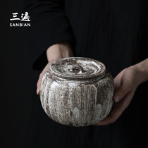 Three times Japanese wood burning powder lead small tea cans Vintage style Jingdezhen handmade tea warehouse wake tea cans