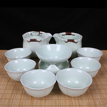 Ru porcelain jade green glaze tea set Wang Zhenyu Henan Ceramic art master origin Ru Kiln Agate glaze