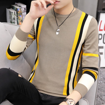 Striped sweater men spring and autumn round neck pullover knitted base shirt Korean slim trend men wear