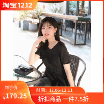 Seven volume a cut dress female summer little man Black temperament thin short sleeve stitching mesh skirt small skirt 292