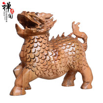 Zen Pavilion Cinnamomum carving unicorn large ornaments craft gifts living room office decoration ornaments