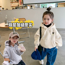 Girl Double Layer Plus Suede clothing 21 Winter Korean version Childrens baby Thickened Embroidered Cardiovert in Embroidered Cardiovert