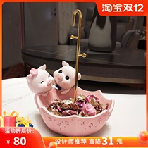 Creative porch key storage ornaments cute piggy light luxury living room entrance shelf home decorations