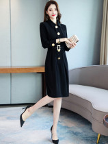 Long-sleeved dress womens autumn 2020 new fashion fashion slim waist thin temperament black skirt tide