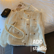 Small fragrant windy lace with a sweatshirt jacket female spring and autumn round collar temperament long sleeve short and coarse blouses