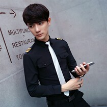 Night costume mens empty less clothing epaulettes shirt hairdresser team uniform KTV bar K less tooling long sleeve shirt