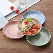  Wheat straw tableware large plate household anti-fall plastic European-style creative irregular round plate vegetable plate