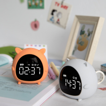 Small alarm clock for students with silent bedside luminous cute cartoon creative personality lazy electronic clock smart charging