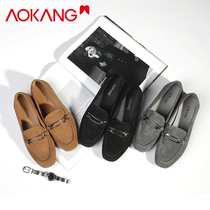 Okao Women Shoes Anti Suede Bean Shoes Women 2022 New Spring Genuine Leather Single Shoes Flat Bottom Shoes Women Shallow Mouth Casual one foot pedal