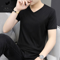 Rich bird new summer ice silk short sleeve T-shirt mens Tide brand v collar trend Korean slim short sleeve solid color base shirt