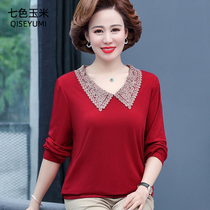 Mid-aged womens dress Long sleeves T-shirt Mom Chundress the new hit undershirt middle-aged 50-year-old-turned-in-shirt spring blouses