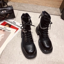 Small ckerwin European and American tidal cool hollowed-out mesh surface Martin ~ rear zipper short and thick bottom chain cool.