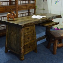 Solid Wood whole board tea table desk office computer table antique ecological log furniture manufacturers really sell