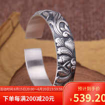 The foot silver 999 retro folk elegy elegant and elegant Dont make flowers open rich and expensive opening embossed peony bracelet woman