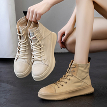 Tide brand 2021 Spring and Autumn new canvas high bang Martin boots female English wind high all desert boots leather boots