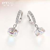 S925 silver earrings female temperament synthetic crystal design sense small net red earrings face thin ear buckle ear jewelry