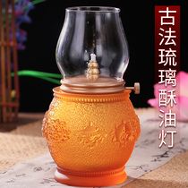 Pure copper ghee lamp for the Buddha lamp home swing piece windproof glass oil lamp seat Buddha Former Guanyin for lamp crisp oil lamp swing piece
