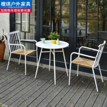 Outdoor rattan chair Three-five pieces Balcony Minima Modern Patio Milk Tea Shop Online Red Outdoor Leisure Table And Chairs White