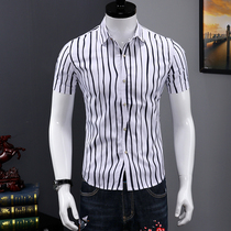 Mens short sleeve shirt summer thin slim handsome casual inch shirt youth Korean trend mens striped shirt