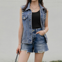 Seven Volume One cut new small pants summer blue high waist Joker tearing edge design denim shorts women 0319