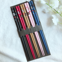 Spot Japan imported sunlife household pointed chopsticks wooden chopsticks Lucky cat Fuji Sakura 5 pairs