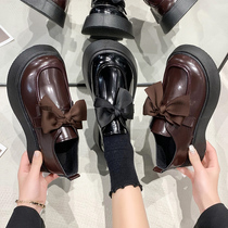 Thick-soled muffin bowknot small leather shoes womens 2022 new spring and autumn all-match loafers soft girls Japanese JK single shoes