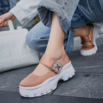 Single shoes female 2021 summer new Joker hollow thick soled Korean version of muffin casual Velcro boat shoes rhinestone shallow shoes