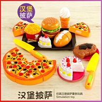 Cut fruit toy steak restaurant hamburger pizza cake chips ice cream fast food plate set