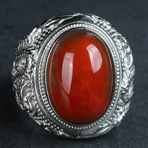 15 10 grams domineering good plate play exquisite retro inlaid red agate ring size adjustable
