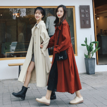 Trench coat womens long 2021 New Tide Korean version of loose knee retro temperament pop small man coat spring and autumn
