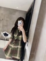 2020 spring new custom coffee green check waist thin double-breasted suit skirt Hepburn temperament dress