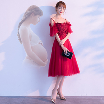  Pregnant women toast clothes The bride can usually wear the 2020 new autumn belly cover wedding dress burgundy high-waisted women