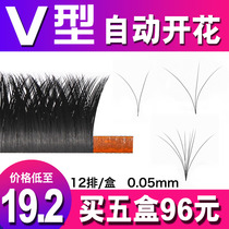  Super soft 0 05V type grafted eyelashes Magnetic one-second automatic flowering soft double sheng flower big V mink iris eyelashes