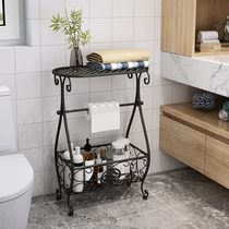 Wrought iron toilet shelf Bedside table Bathroom bathroom corner storage rack Floor-to-ceiling roll paper rack storage shelf