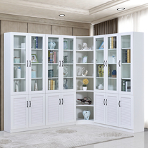 Yifen custom corner bookcase glass door bookcase modern simple wooden locker free combination Plaid bookcase
