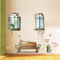 Art and beauty fake window wall stickers self-adhesive bedroom warm hipster room decoration creative wallpaper stickers