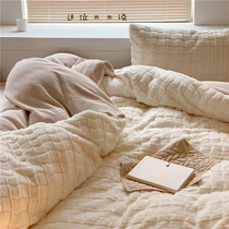 Thickened milk velvet four-piece set Korean girl heart rex rabbit plush solid color double-sided velvet literary square bedding