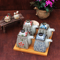 Underglaze color Japanese ceramic tableware zakka blue and white seasoning jar Vinegar bottle jar Soy sauce bottle oil pot 3