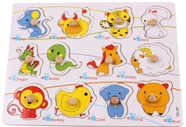 Factory direct Muqiguzi 12 Zodiac cognitive grip puzzle childrens educational early wooden toys