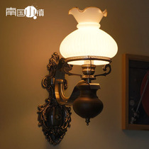 European Iron wall Lamp Vintage creative Stair bar bedroom bedside wall Lamp Old Shanghai White glass lampshade