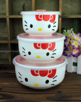 Hello Kitty noodle bowl bone china bowl tableware set microwave oven ceramic fresh bowl three-piece MMpU