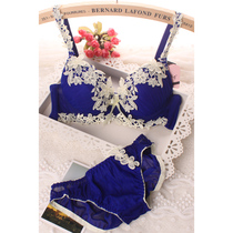 Japanese girl lace lace bra three-breasted adjustable sweet princess royal blue underwear set