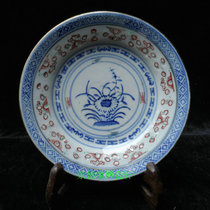 Jingdezhen Cultural Revolution Factory Porcelain Original Guangming Porcelain Factory Blue and White Linglong Plus Color Flower Core 7-inch Flat