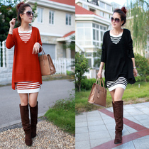 2021 spring and Autumn new dress suit thin mid-length large size two-piece set long-sleeved bottoming skirt knitwear