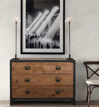 Retro Solid Wood Bucket Cabinet Iron Art Frame Bracket Lockers Creative Drawer Dining Side Cabinet Containing Cabinet High-end Industrial Wind