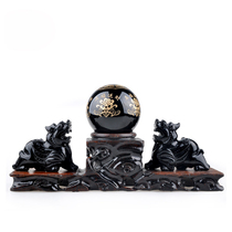 Five blessings to send money Six-character truth Obsidian Pixiu ornaments a pair of new home home opening gifts