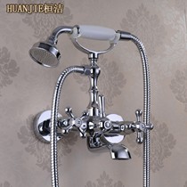 Hwan Cleaning Bath Shower Tap Bronze O Wood Barrel Bathtub Tap Shower Shower Shower Set Triple Water Mixing Valve